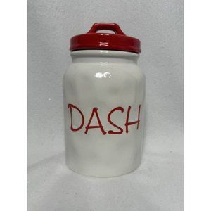 “Dash” White Ceramic Red Lid Canister Unbranded